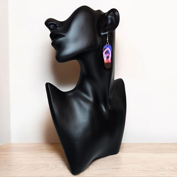 NEW Sunset‎ Wooden Flip Flop Fashion Earrings - Picture 2 of 2